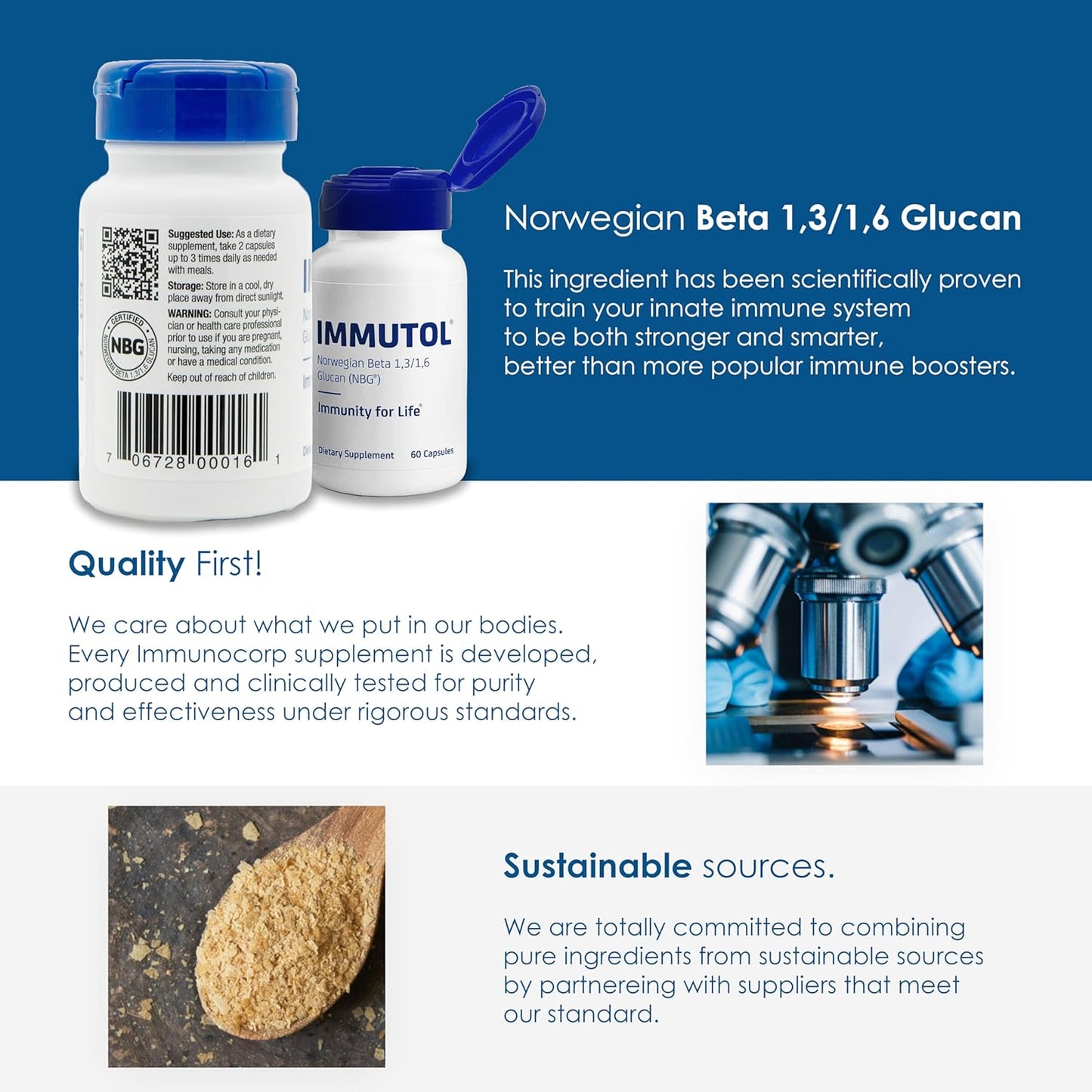 Immunocorp Immutol Immune Support Supplement - 750mg Beta Glucan 1,3 1,6 - Natural Ingredients, High Potency for Immunity Boost - 60 Capsules