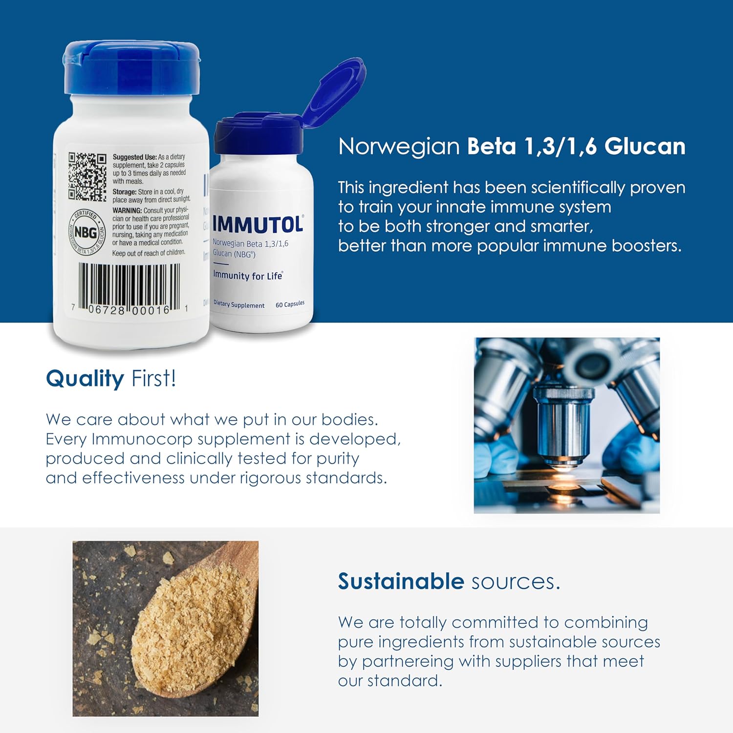 Immunocorp Immutol Immune Support Supplement - 750mg Beta Glucan 1,3 1,6 - Natural Ingredients, High Potency for Immunity Boost - 60 Capsules