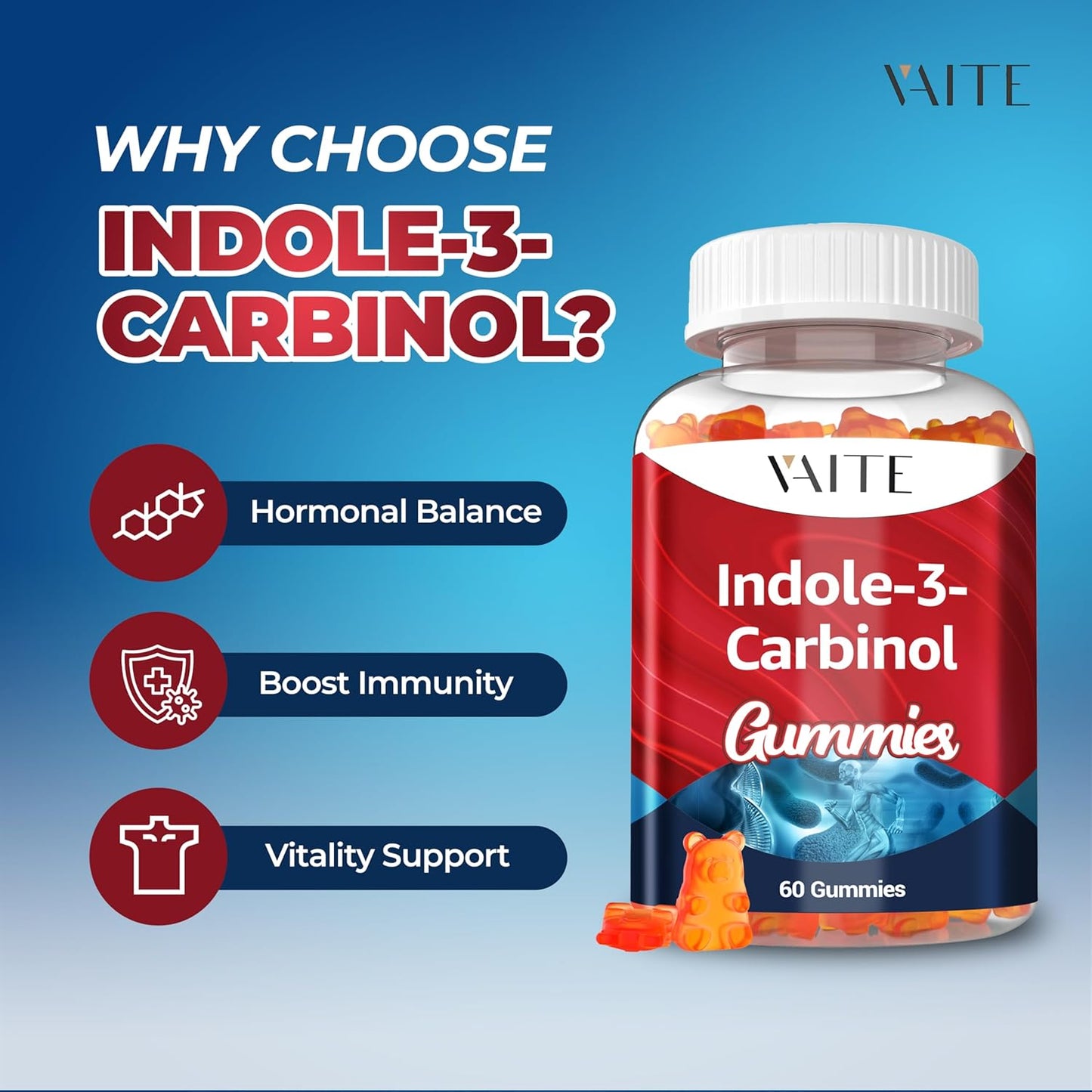 Indole-3-Carbinol Gummies 400mg - Hormonal Balance & Antioxidant Support - 60 Vegan Chewables for Men and Women - Non-GMO & Gluten-Free