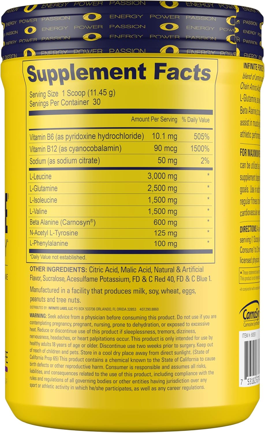 Infinite Labs Infinite Force BCAA Amino Recovery Powder - Grape Flavor, 6g Amino Acids, Hydration Electrolytes, 30 Servings