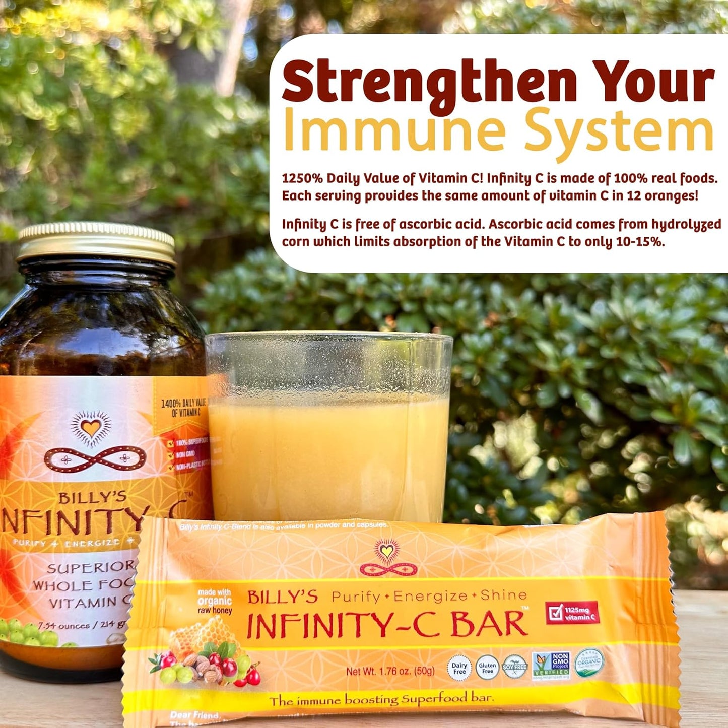 Infinity Greens Infinity C Superfood Bars - Plant Based Energy Bars with 1125mg Vitamin C - Camu Camu, Acerola, Amla, Shilajit - Raw, Gluten Free, Non GMO - Immune Boosting Ingredients