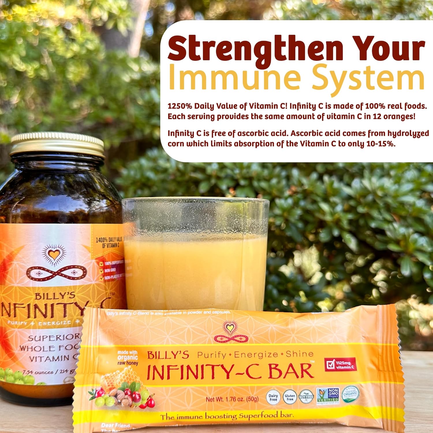 Infinity Greens Infinity C Superfood Bars - Plant Based Energy Bars with 1125mg Vitamin C - Camu Camu, Acerola, Amla, Shilajit - Raw, Gluten Free, Non GMO - Immune Boosting Ingredients