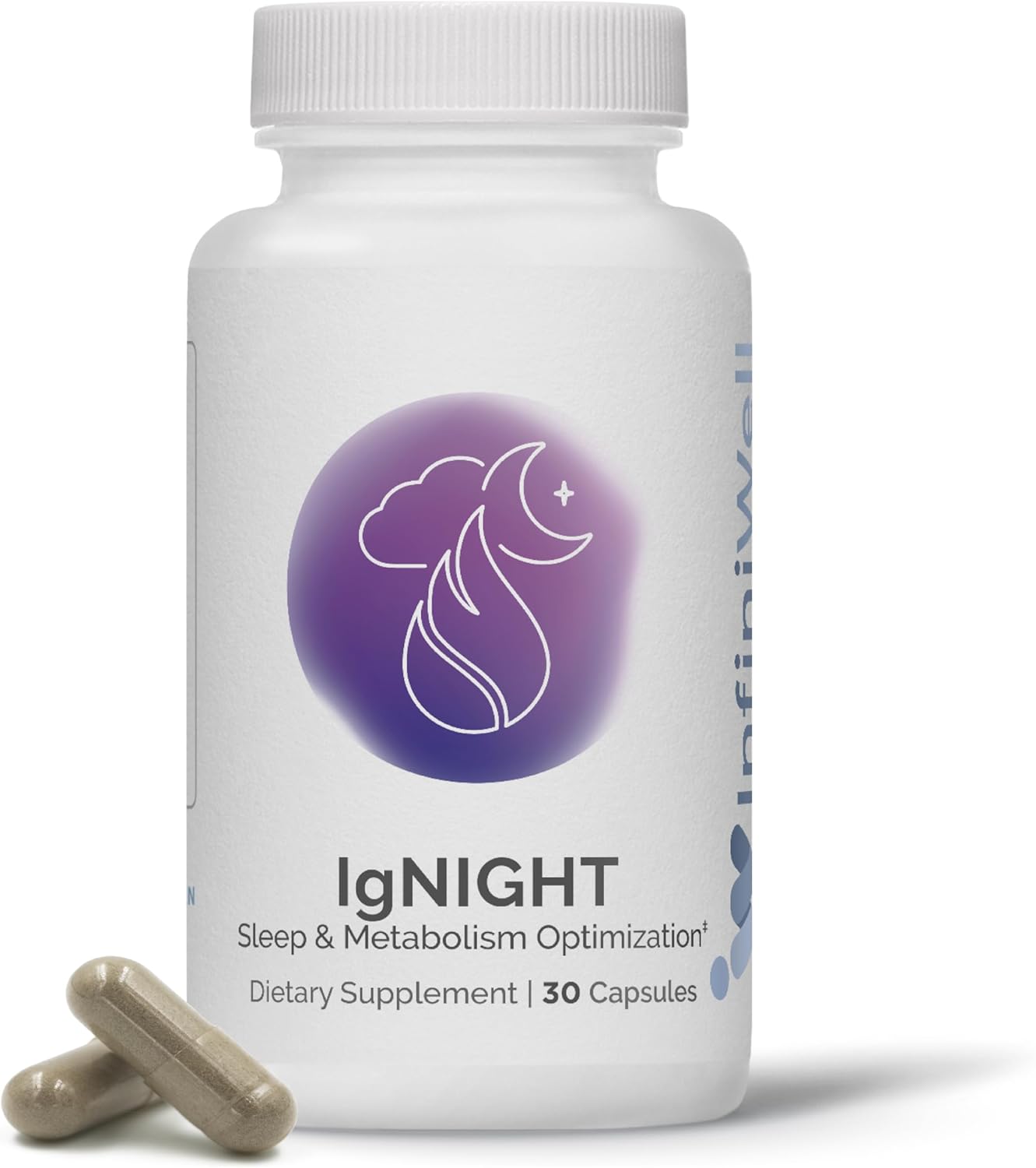 InfiniWell IgNIGHT Sleep & Metabolism Support Capsules, 30-Day Supply - Sleep Aid with Valerian, Ashwagandha, DHH-B, CalorieBurn GP