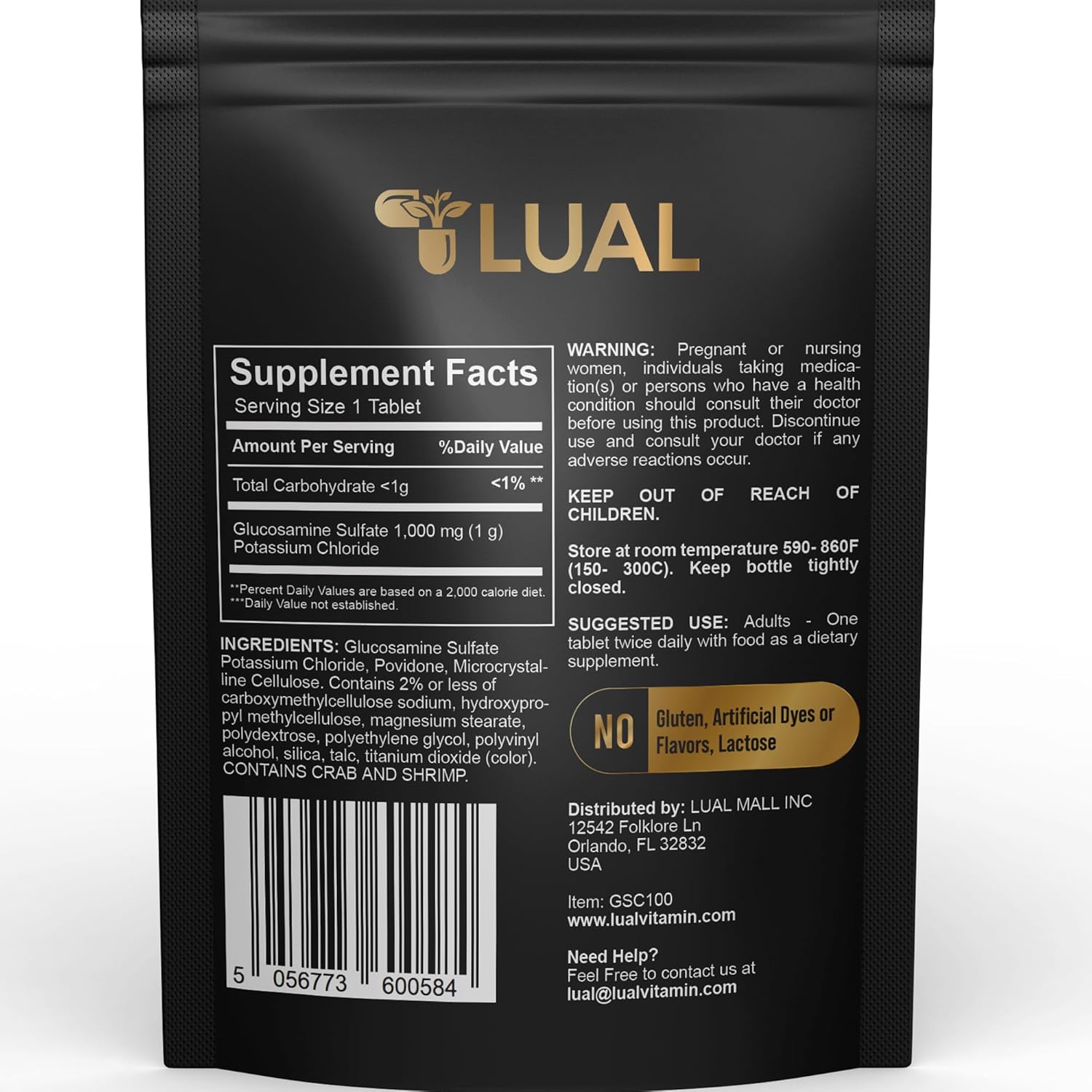 Inflammation Relief: LUAL Glucosamine Sulfate Potassium Chloride Capsules - 1000mg, 200 Count - Joint Support Supplement