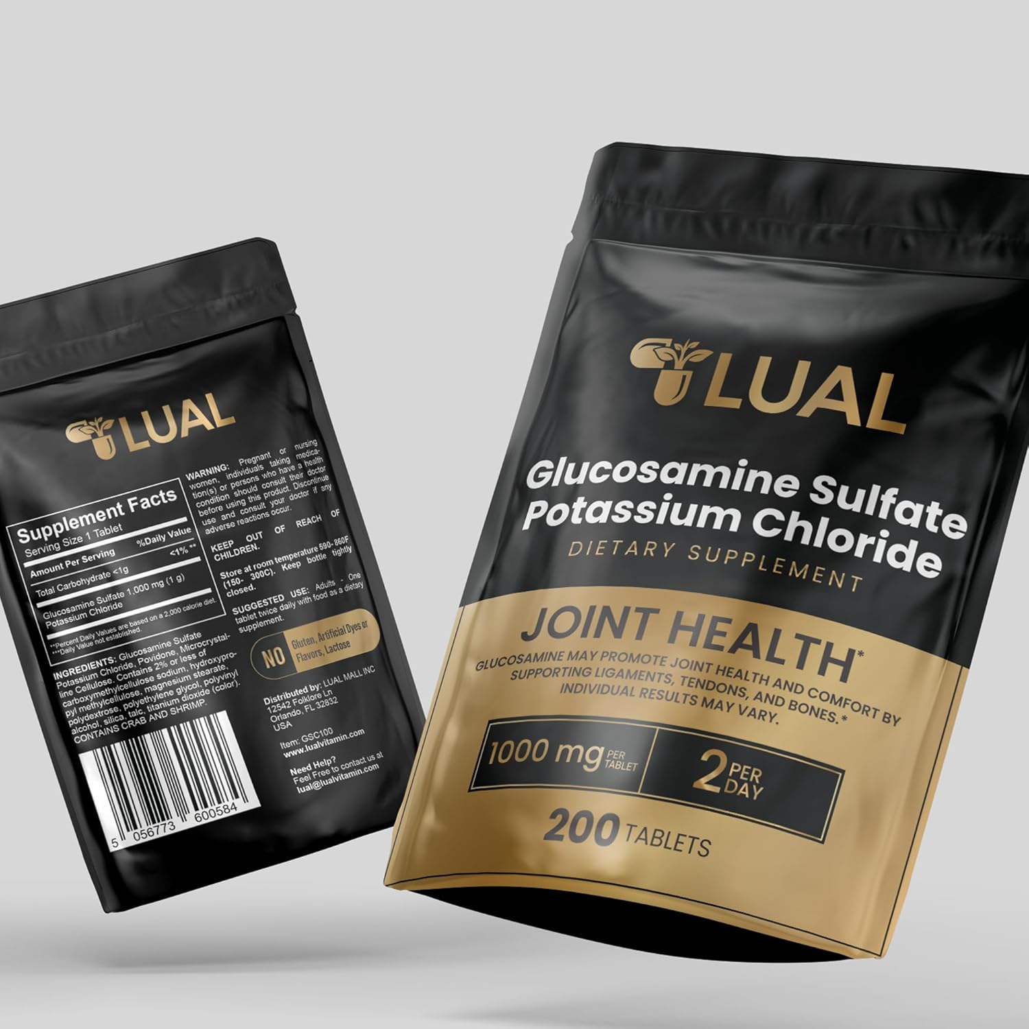 Inflammation Relief: LUAL Glucosamine Sulfate Potassium Chloride Capsules - 1000mg, 200 Count - Joint Support Supplement