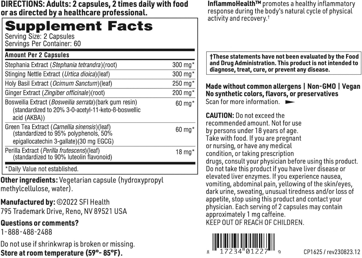 InflammoHealth Capsules - Hypoallergenic Formula with Boswellia, Stephania & Nettle by Klaire Labs (120 ct)