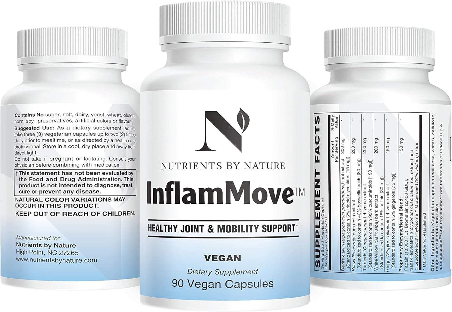 InflamMove Joint Support Capsules with White Willow, Boswellia, Turmeric & Ginger - 90 Vegetarian Capsules