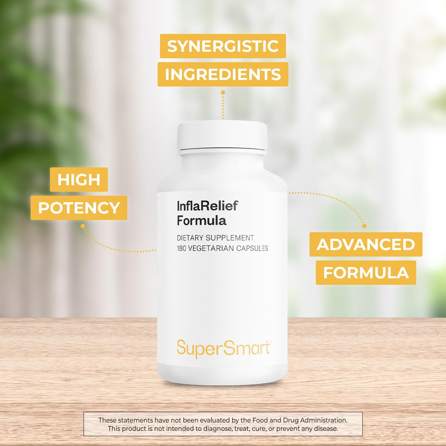 InflaRelief Formula with Turmeric Curcumin, Bioperine, Quercetin & Bromelain - 180 Vegetarian Capsules