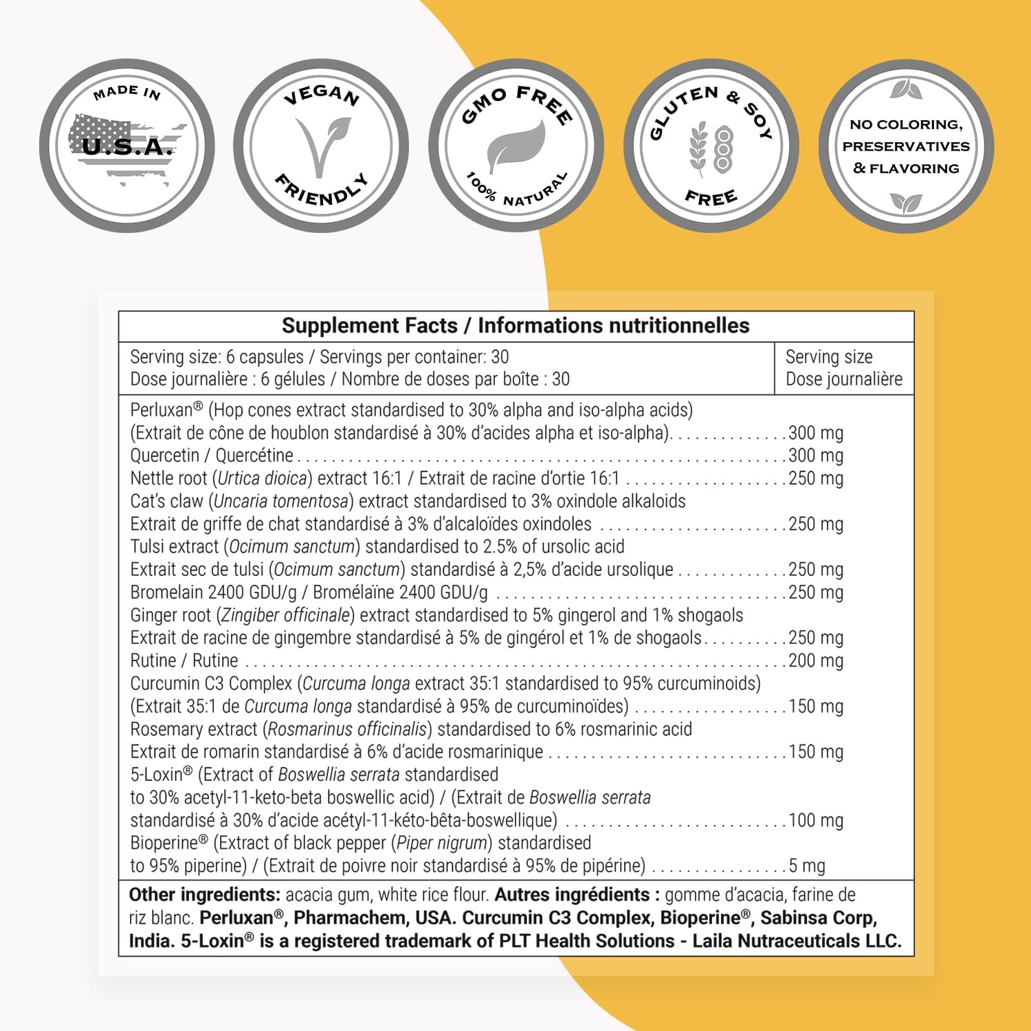 InflaRelief Formula with Turmeric Curcumin, Bioperine, Quercetin & Bromelain - 180 Vegetarian Capsules