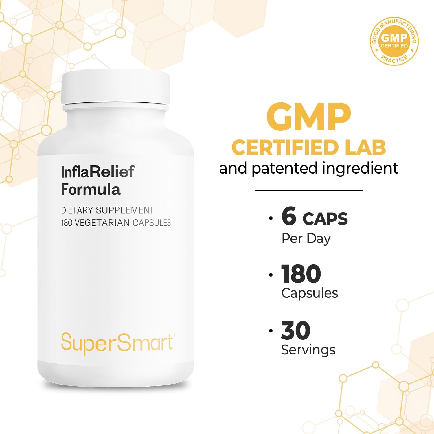InflaRelief Formula with Turmeric Curcumin, Bioperine, Quercetin & Bromelain - 180 Vegetarian Capsules
