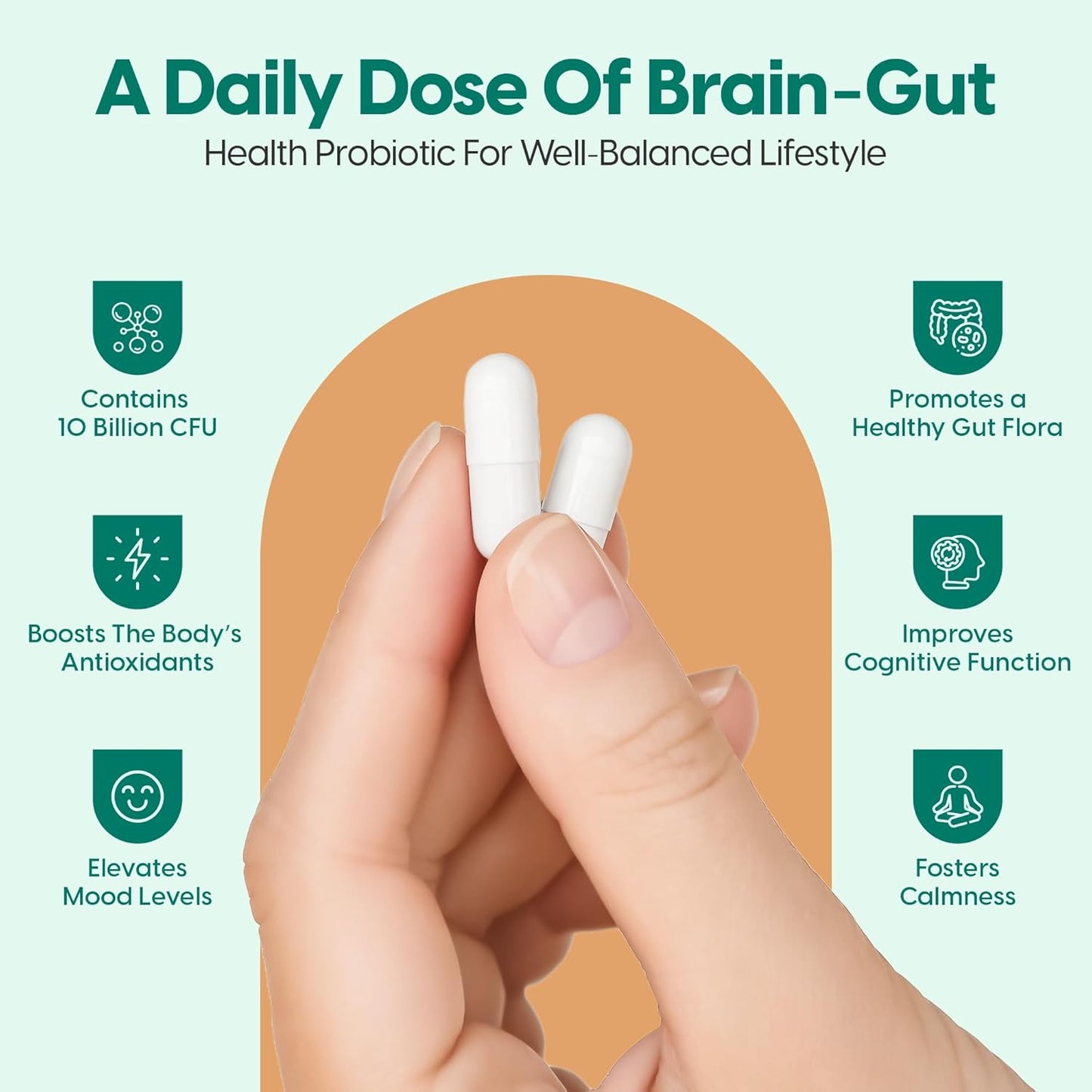InnerAxis 2-in-1 Probiotic for Brain and Gut Health, 10 Billion CFU, 8 Strains, Psychobiotic, Mood Support, Acidophilus, Men and Women, 30 Servings