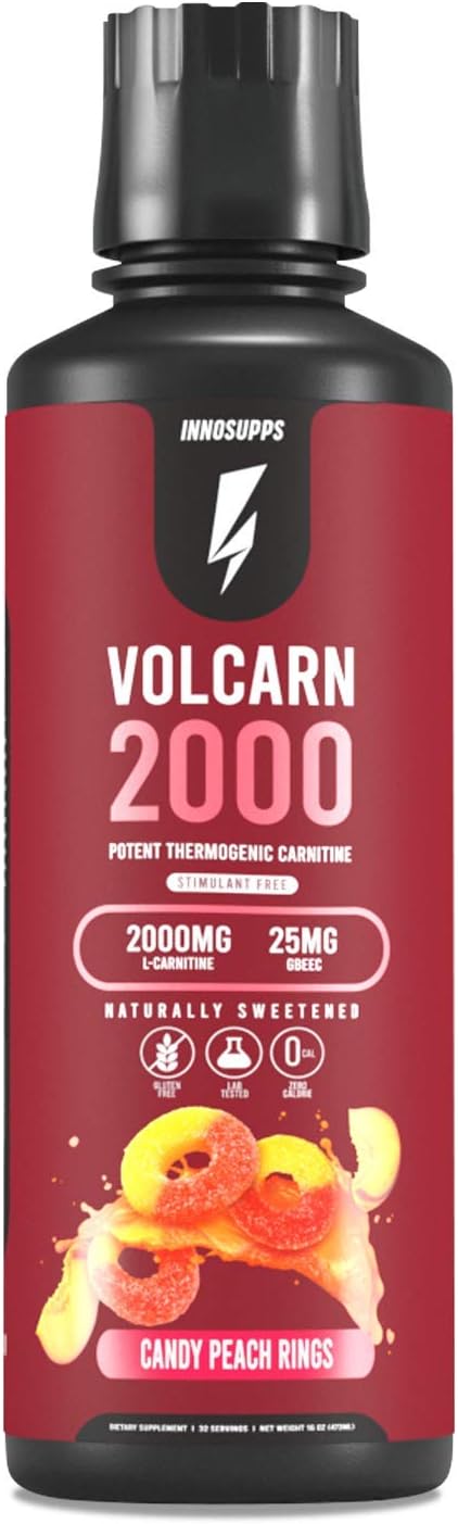 InnoSupps Volcarn 2000: L-Carnitine Energy Liquid with GBEEC | Boosts ATP, Energy, Focus | Caffeine-Free, No Artificial Sweeteners | 32 Servings (Candy Peach Rings)