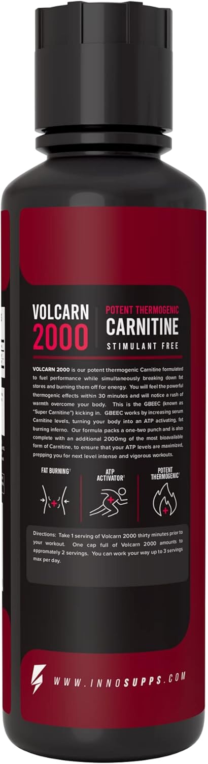 InnoSupps Volcarn 2000: L-Carnitine Energy Liquid with GBEEC | Boosts ATP, Energy, Focus | Caffeine-Free, No Artificial Sweeteners | 32 Servings (Candy Peach Rings)