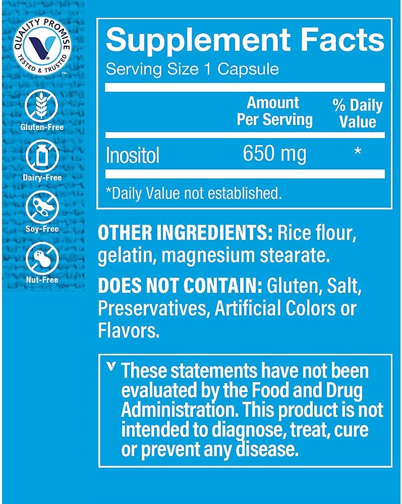 Inositol 650MG Capsules for Healthy Liver & Cellular Function - 100 Count