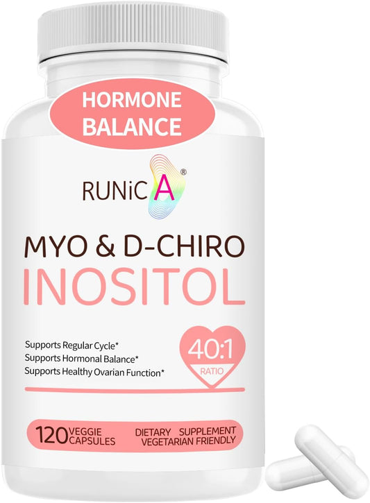 Inositol Supplement for Hormonal Balance & Ovarian Function - 40:1 Myo-Inositol & D-Chiro Inositol Ratio, Vitamin B8, 120 Capsules
