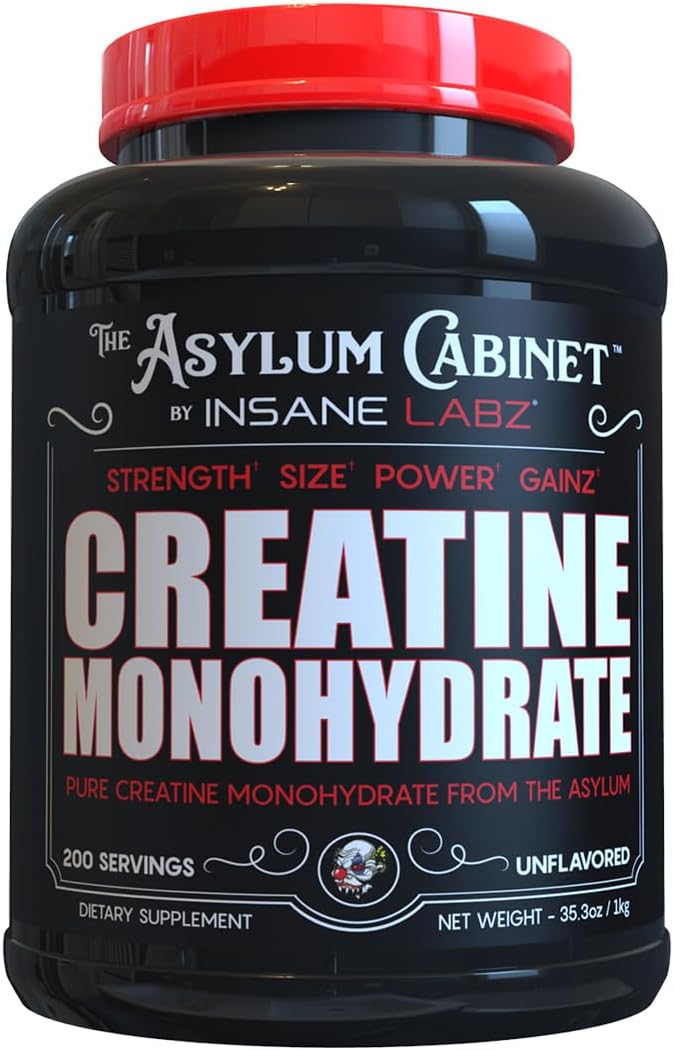 Insane Labz Creatine Monohydrate Powder - Unflavored, 200 Servings for Pre and Post Workout Strength & Power