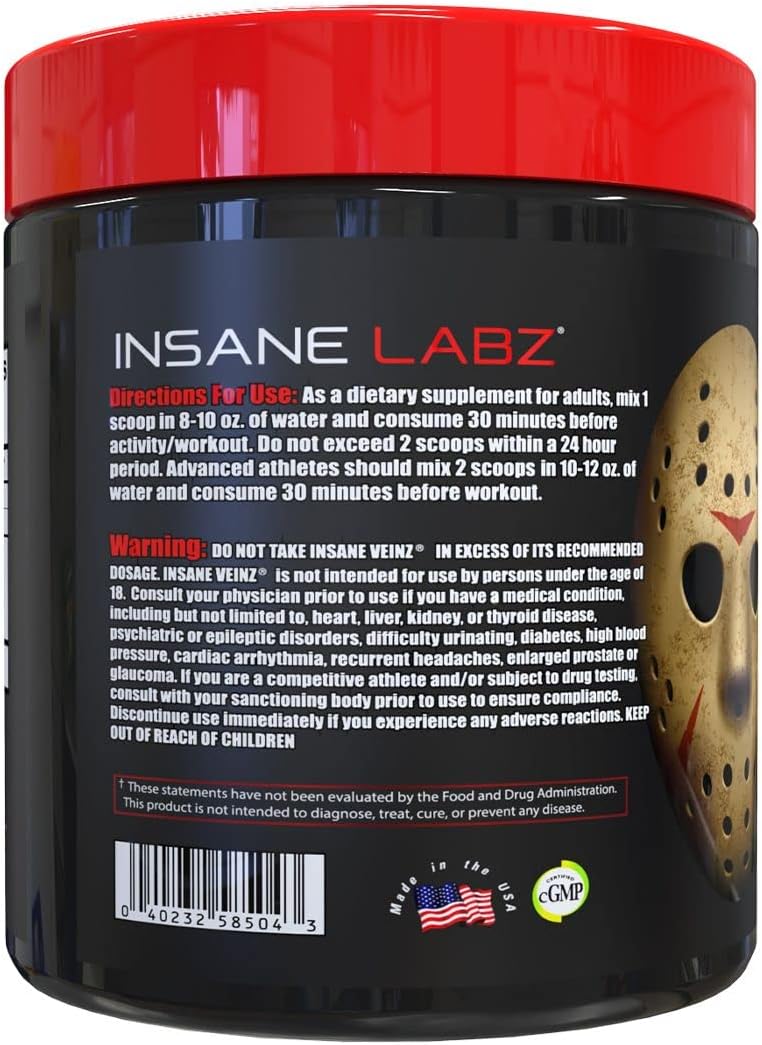 Insane Labz Insane Veinz Non-Stimulant Nitric Oxide Booster Powder - Agmatine Sulfate, Betaine Anhydrous, Increase Vascularity - 35 Servings, Apple Flavor