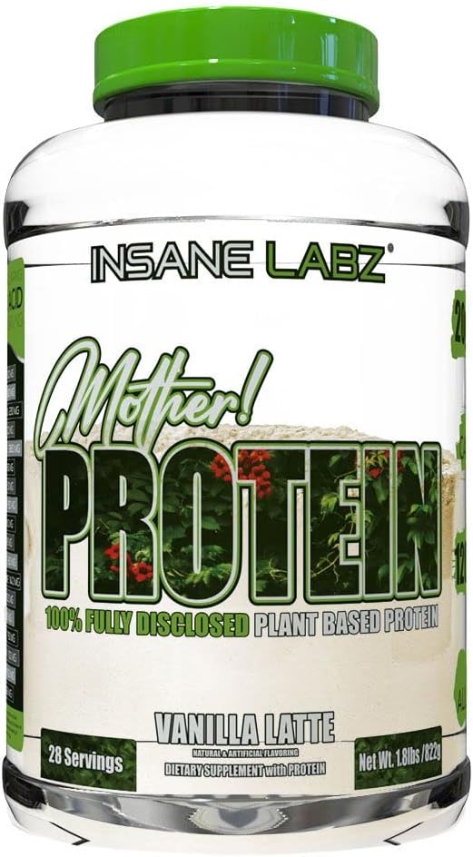Insane Labz Mother! Protein: 100% Plant-Based Muscle Building Protein with BCAA Amino Profile - Vanilla Latte Flavor, 28 Servings