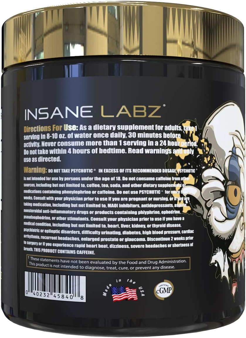 Insane Labz Psychotic Gold: High Stimulant Pre Workout Powder for Extreme Energy, Focus, Pumps, and Endurance - Blue Punch Flavor (35 Servings)