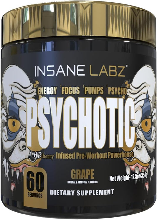 Insane Labz Psychotic Gold Pre Workout Powder - High Stimulant, Long-Lasting Energy, Pumps, Endurance - Beta Alanine, DMAE Bitartrate, NO Booster - 35 Servings, Blue Punch