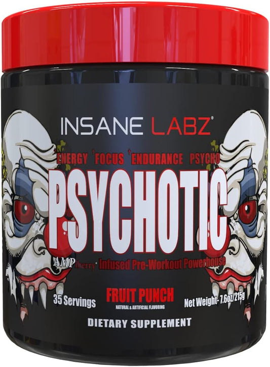 Insane Labz Psychotic Pre Workout Powder - High Stimulant Energy, Focus, and Endurance - 35 Servings Fruit Punch Flavor