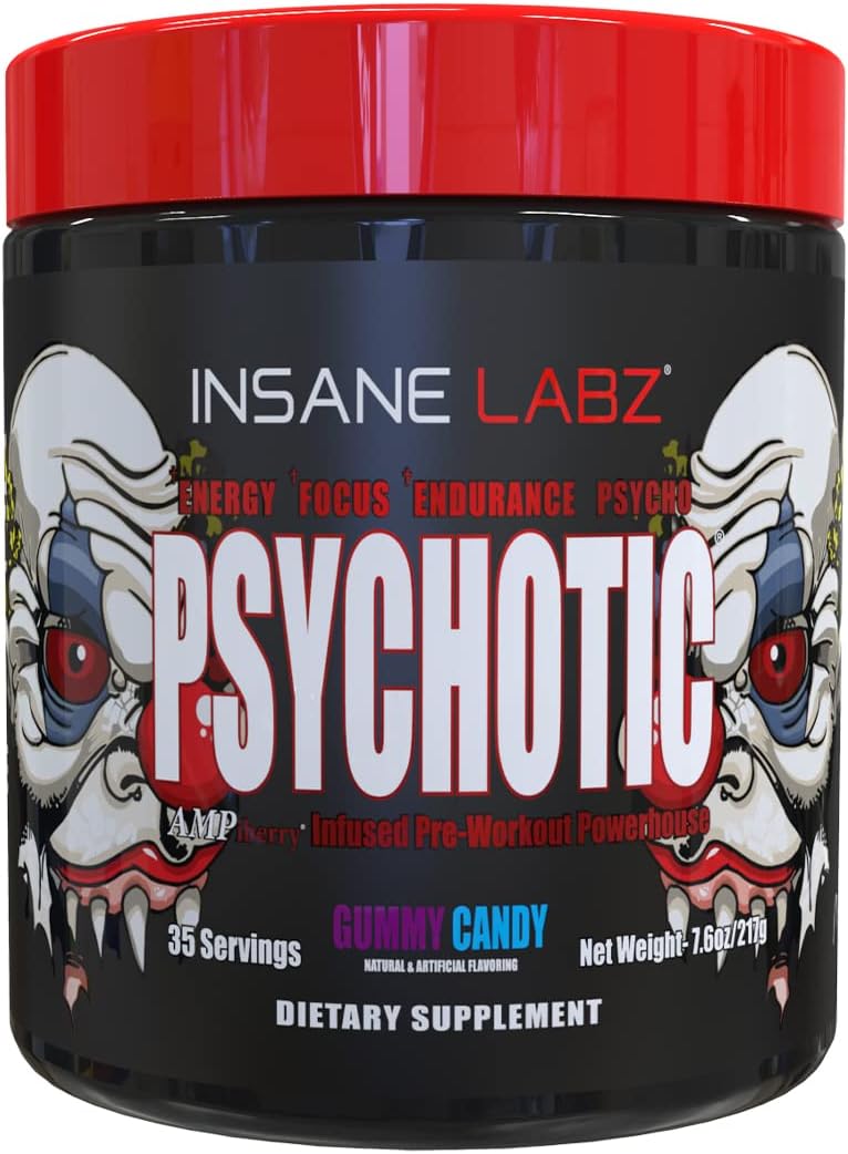 Insane Labz Psychotic Pre Workout Powder - High Stimulant Energy & Focus Boost - 35 Servings Gummy Candy Flavor