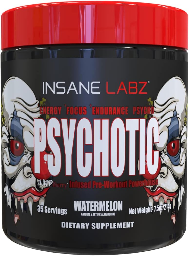 Insane Labz Psychotic Pre Workout Powder - High Stimulant Energy, Focus & Endurance - Beta Alanine, Creatine Monohydrate DMAE - Watermelon Flavor - 35 Servings