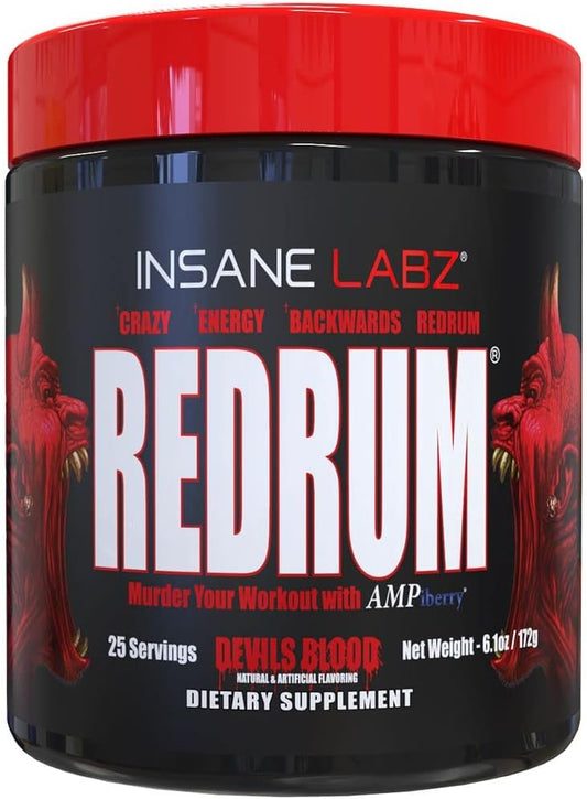 Insane Labz Redrum High Stim Pre Workout Powder with NO Booster, Beta Alanine, Agmatine Sulfate, Taurine - AMPiberry and OXYgold for Focus, Strength, and Recovery - Devil's Blood Black Cherry Flavor - 25 Servings - BoostGo Australia