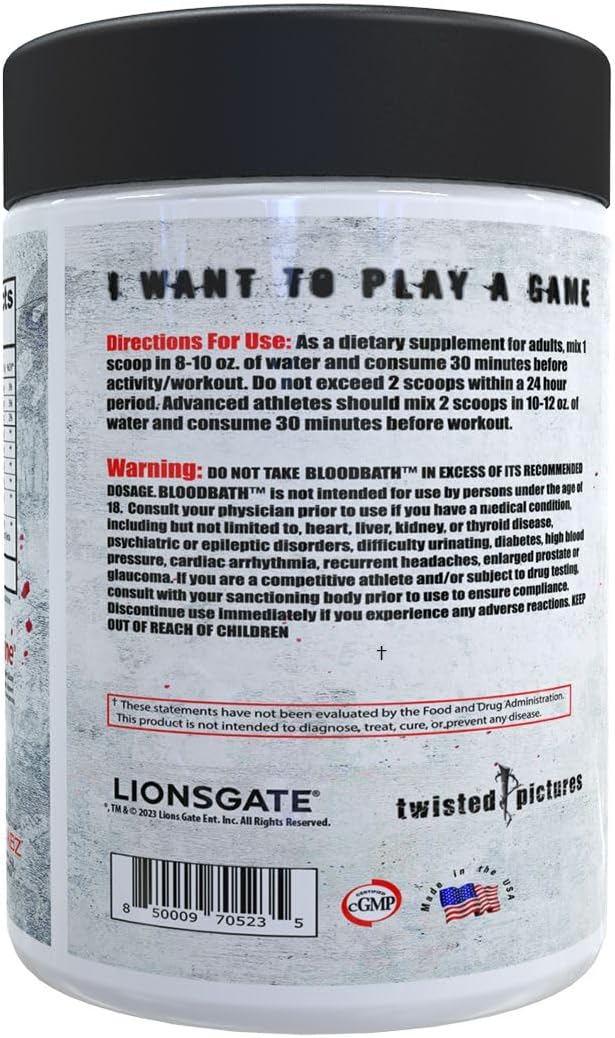 Insane Labz Saw® Bloodbath Non-Stim Pump Pre Workout Powder - Nitrosigine, OxyGold, Agmatine, L-Citrulline, Betainne (40 Servings, Fruit Punch)