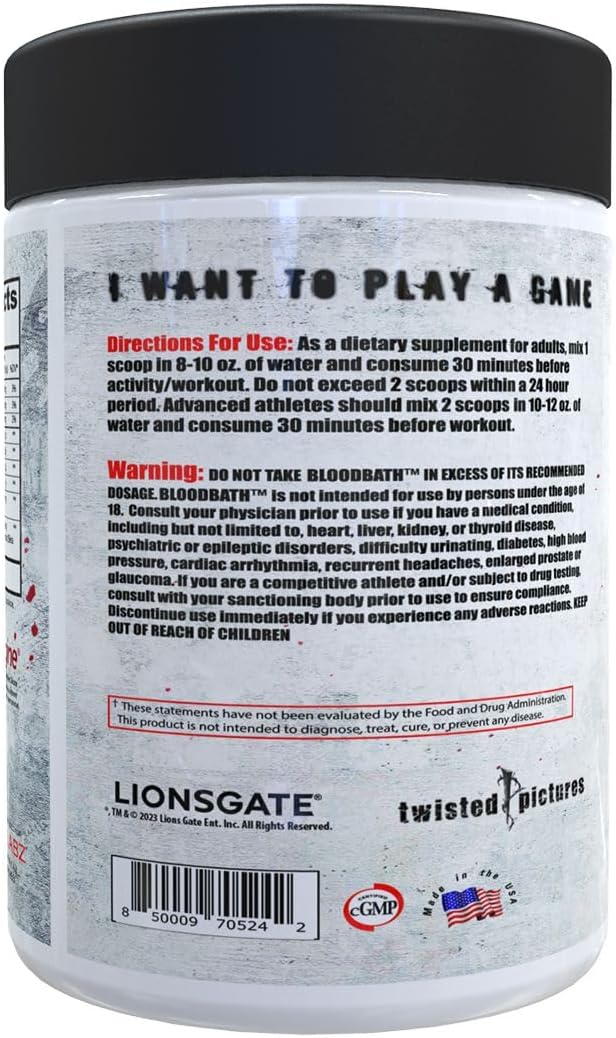 Insane Labz Saw® Bloodbath Non-Stim Pump Pre Workout Powder - Nitrosigine, OxyGold, Agmatine Sulfate, L-Citrulline, Betainne Anhydrous - 40 Servings - Grape Flavor