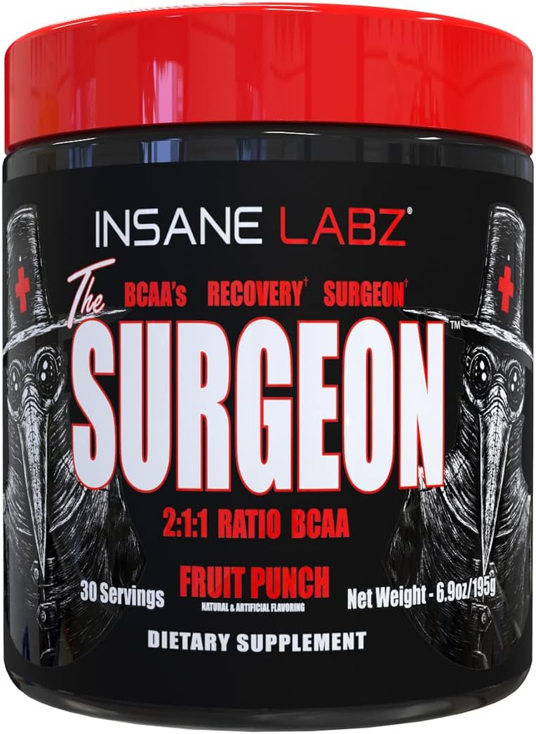 Insane Labz The Surgeon BCAA Recovery Powder - Fruit Punch Flavor - 30 Servings - Post Workout Drink for Muscle Recovery