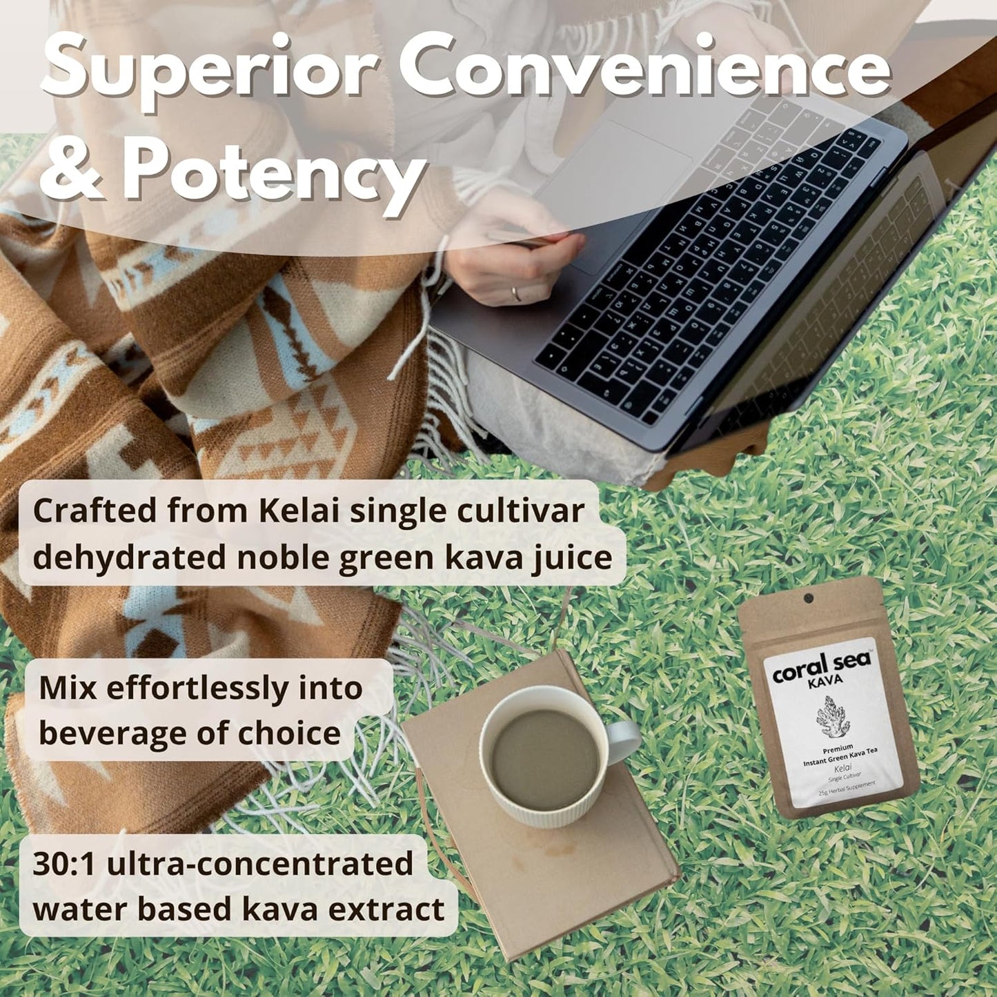 Instant Kava Tea Powder Kelai - Epi Island Noble Kava Juice - Stress Relief & Mood Support - Easy Mix Concentrate - 12+ Servings