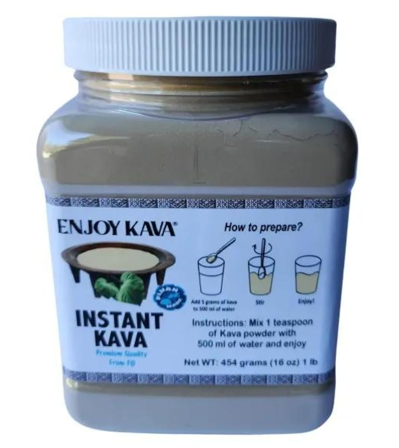 Instant Micronized Kava Powder - Convenient On-the-Go Option from Fiji - 1 LB Jar - EnjoyKava.com