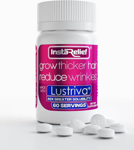 InstaRelief® Hair Growth and Wrinkle Reduction Supplement with Biotin, Silicon, and Arginine - 60 Tablets, Clinically Proven to Improve Hair Health in 3 Weeks