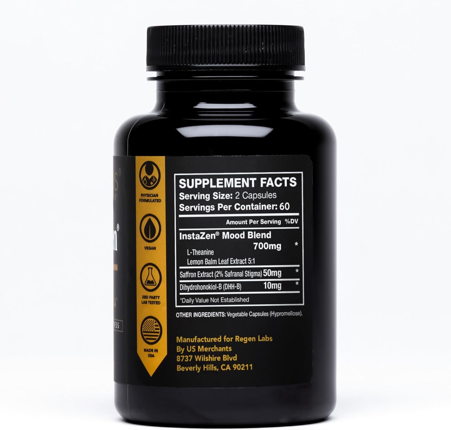 InstaZen Stress Relief Supplement - Doctor Approved Natural Mood Enhancer with DHHB, Safranal, L Theanine - 60 Capsules