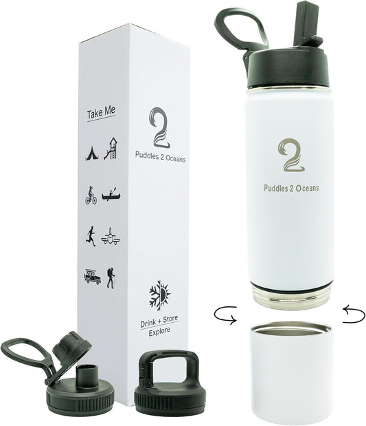 Insulated Stainless Steel Water Bottle with Storage - BPA Free, Leak Proof, Double Wall Tumbler for Gym, Hiking, School - 3 Lid Options, Travel Friendly for Kids & Adults