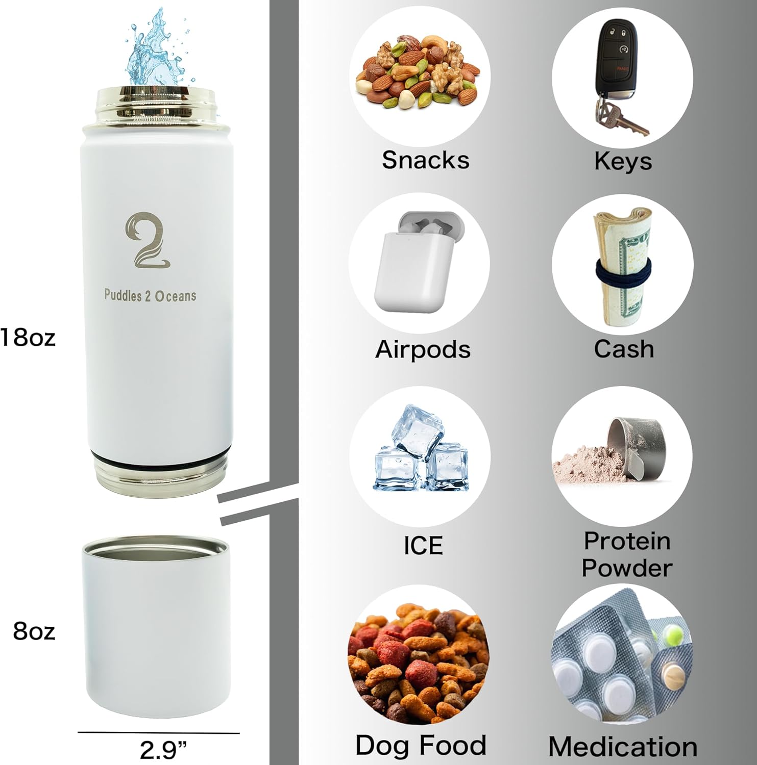 Insulated Stainless Steel Water Bottle with Storage - BPA Free, Leak Proof, Double Wall Tumbler for Gym, Hiking, School - 3 Lid Options, Travel Friendly for Kids & Adults