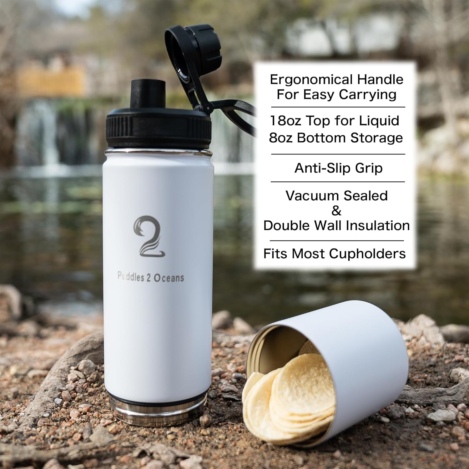 Insulated Stainless Steel Water Bottle with Storage - BPA Free, Leak Proof, Double Wall Tumbler for Gym, Hiking, School - 3 Lid Options, Travel Friendly for Kids & Adults