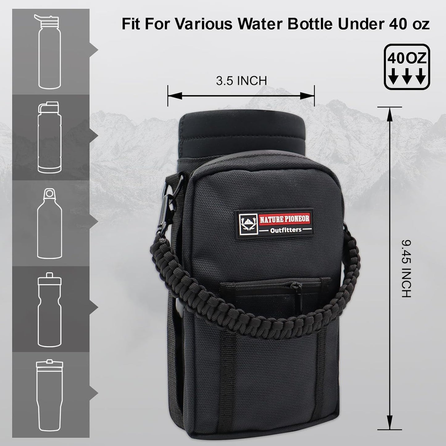 Insulated Water Bottle Holder with Strap - Perfect for Hiking, Camping, Gym - Fits 25-64 oz Bottles