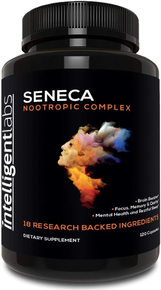 Intelligent Labs Seneca Nootropic Supplement for Brain Health | Enhance Focus, Memory & Clarity | 18 Ingredients incl. B-Complex Vitamins, Lion’s Mane & Ashwagandha | Non-Caffeinated