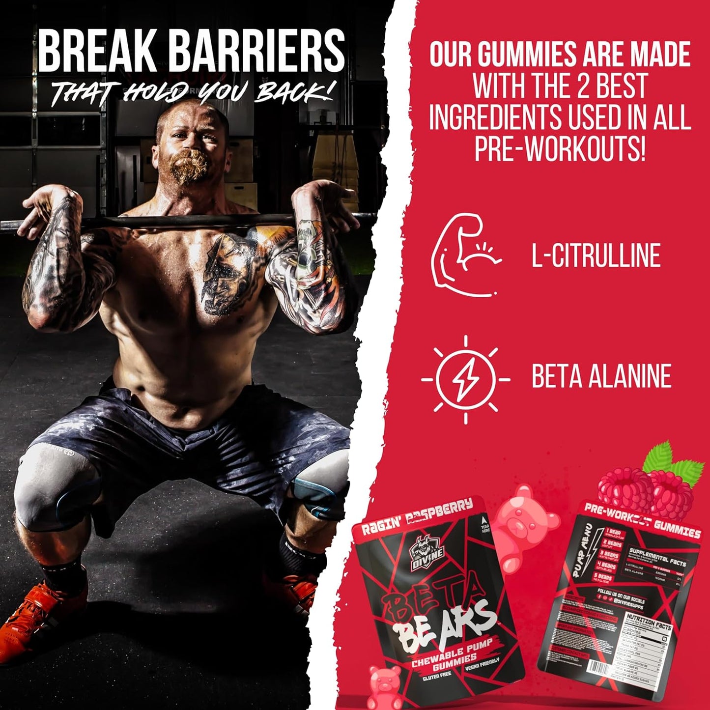 Intense Endurance & Strength Boosting Pre-Workout Gummies for Men & Women | Beta Bears | 40 Gummies, 10 Servings