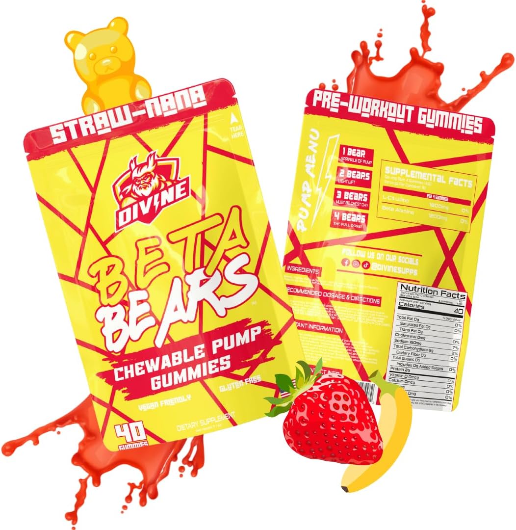 Intense Endurance & Strength Boosting Pre-Workout Gummies for Men & Women | Beta Bears | 40 Gummies, 10 Servings