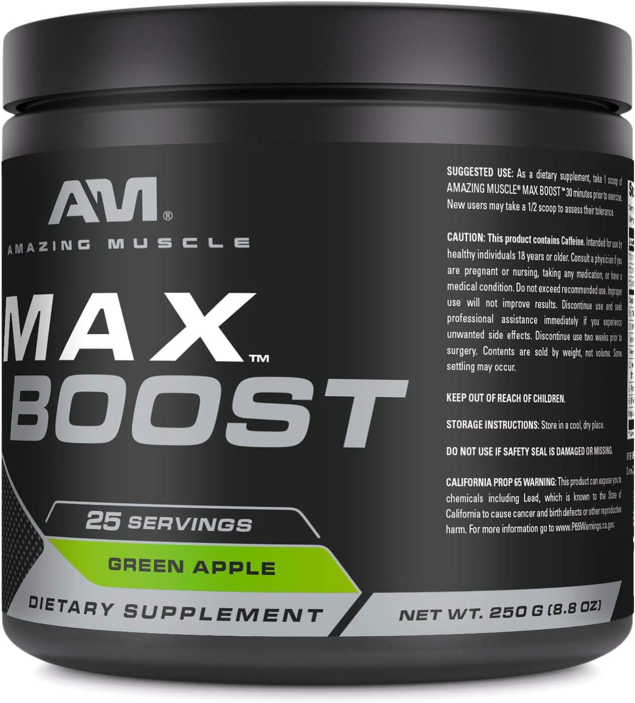 Intense Pre-Workout Supplement with Creatine and Caffeine for Men & Women - 25 Servings, Green Apple Flavor