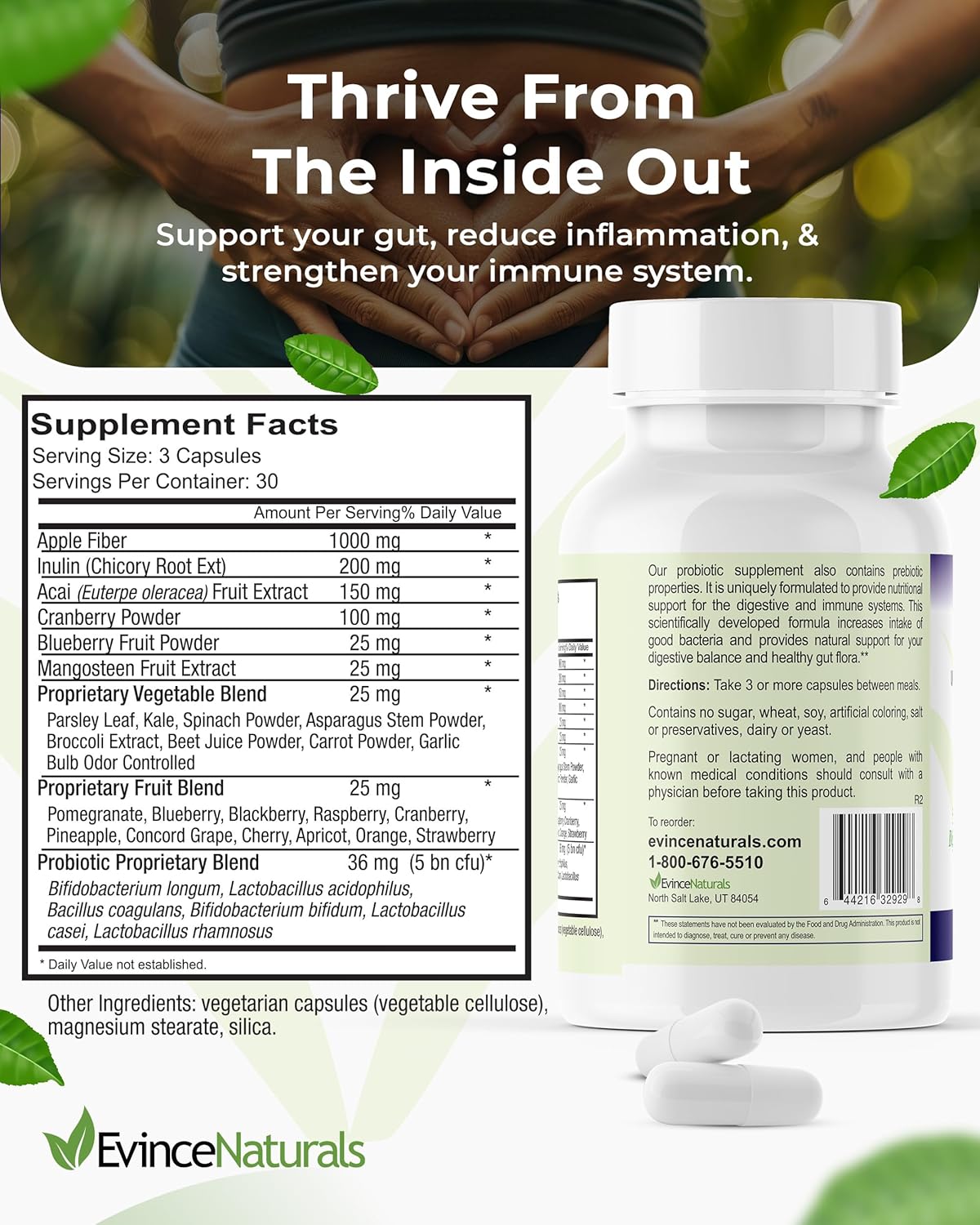 Intense Regenerative Probiotic & Prebiotic Supplement for Men & Women - 5 Billion CFU - Digestive Support & Immunity - 90 Capsules