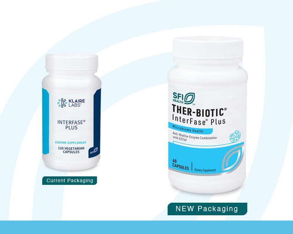 Interfase Plus by Klaire Labs: Enzyme Blend with EDTA for Biofilm Disruption - Gut Health and Detox Support (60 Capsules)