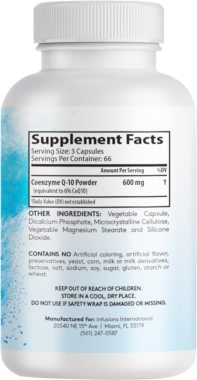 International Infusions CoQ10 600mg 200 Capsules - Maximum Strength, High Absorption, Gluten Free, Non-GMO - Pack of 2