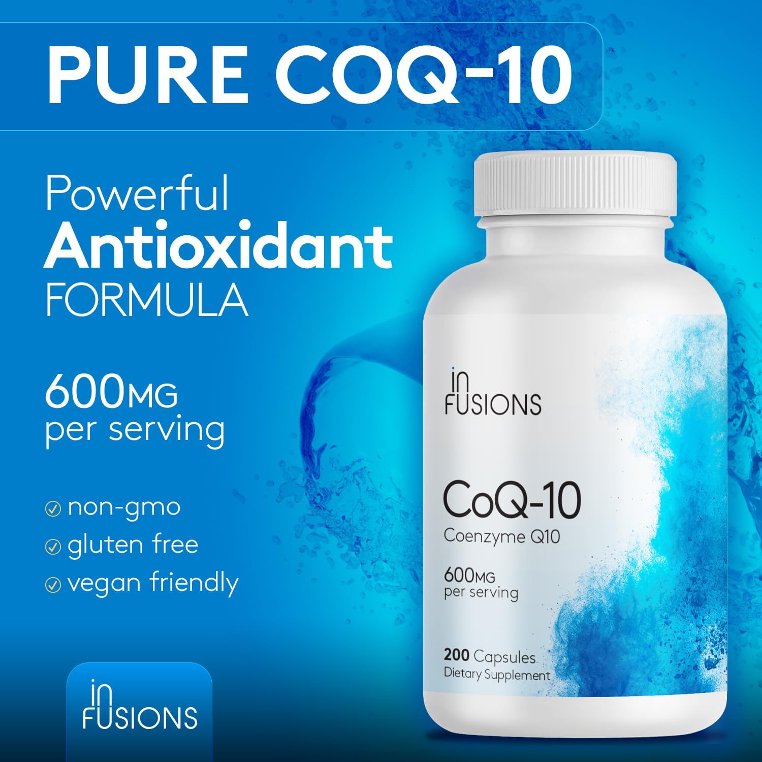 International Infusions CoQ10 600mg 200 Capsules - Maximum Strength, High Absorption, Gluten Free, Non-GMO - Pack of 2