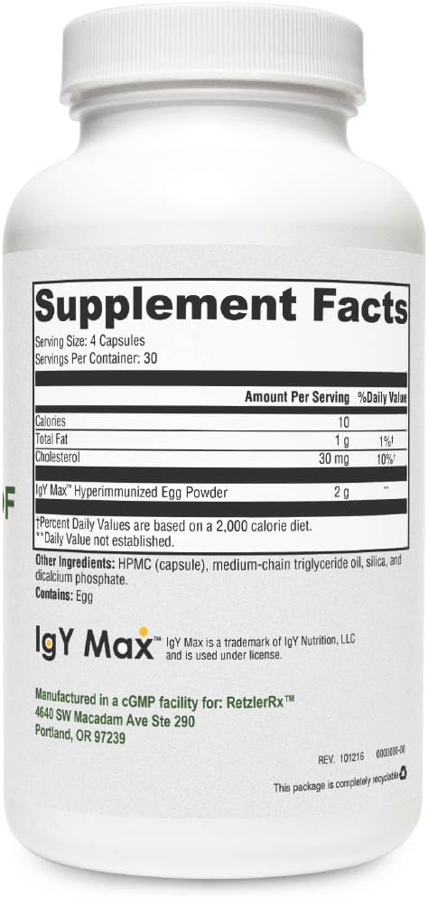 Intest-Immune IgY DF: Dairy-Free Colostrum Alternative Supplement for Immune Support - 120 Capsules