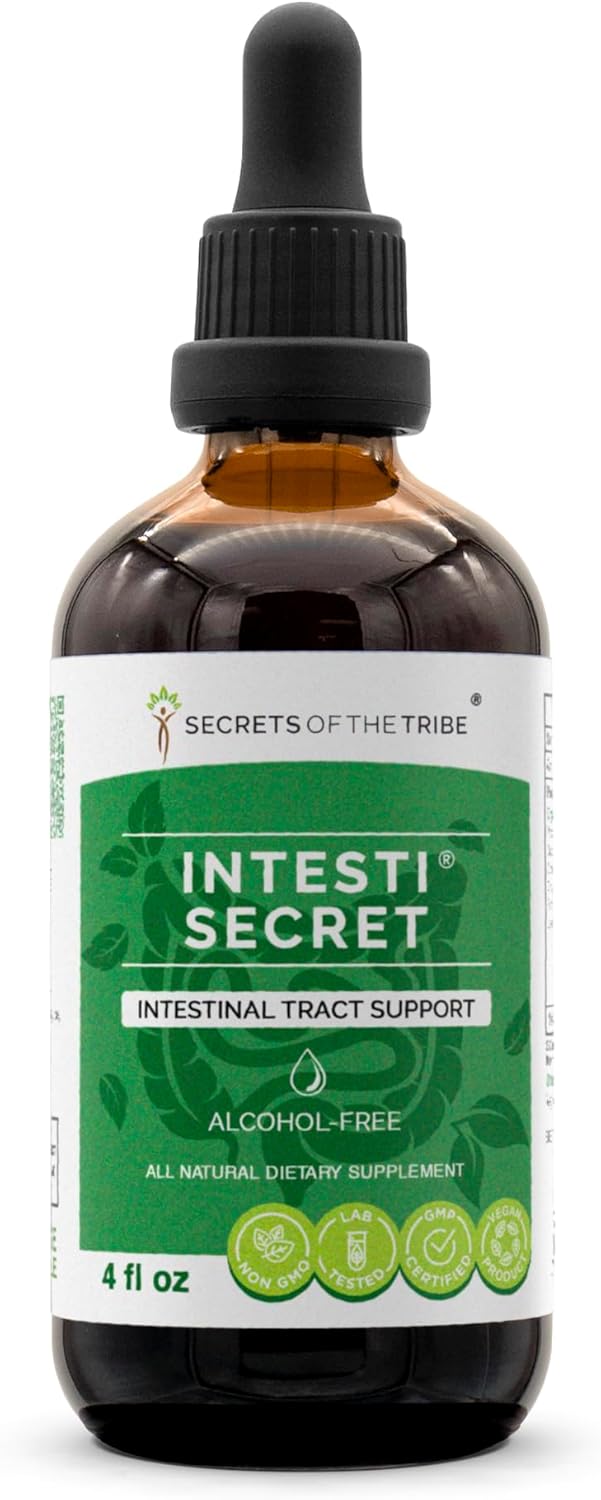 Intesti Secret Alcohol-Free Extract with Peppermint, Dandelion, Cloves, Ginger, Fennel Seed, Lavender - 4 fl oz Glycerite Tincture for Intestinal Tract Support