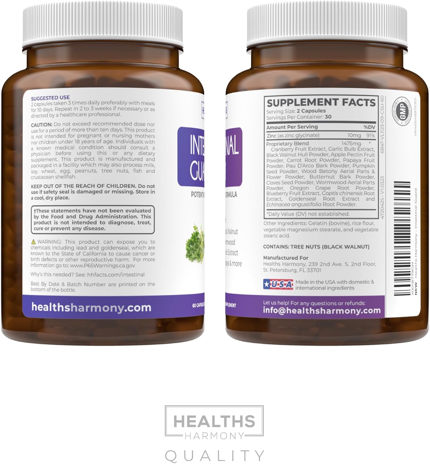 Intestinal Guard Supplement - Powerful Natural Formula with Wormwood, Black Walnut, Goldenseal, PAU D'Arco, Clove, Garlic - 60 Capsules (Non-GMO)